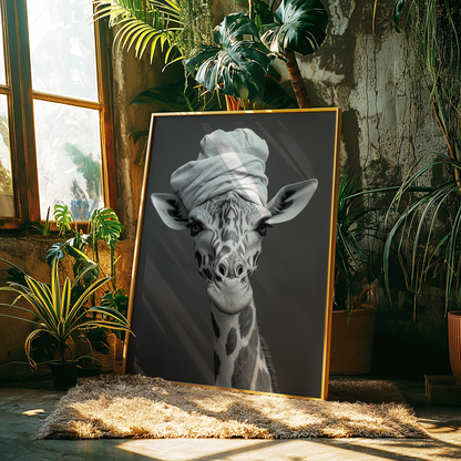 Monochromatic Giraffe Bathroom Poster