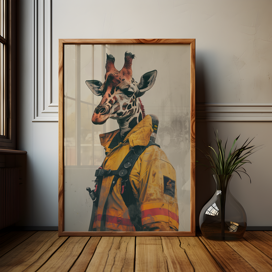 Giraffe Firefighter Poster