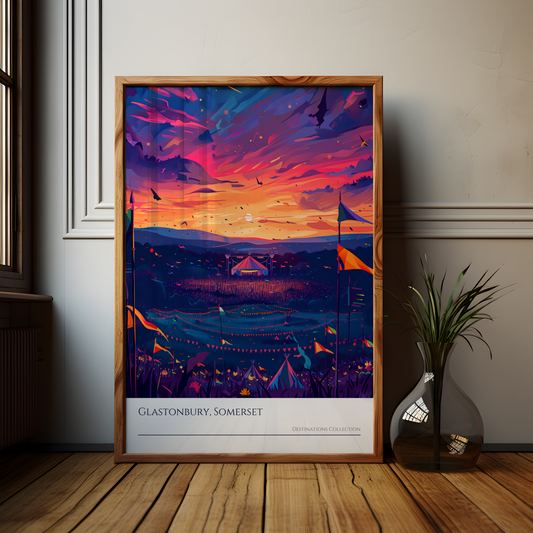 Glastonbury Stage Purple Sunset Poster