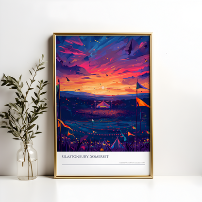 Glastonbury Stage Purple Sunset Poster