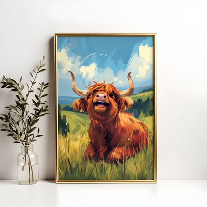 Happy Highland Calf Poster