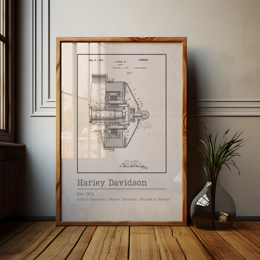 Vintage Harley Davidson Clutch Blueprint Poster