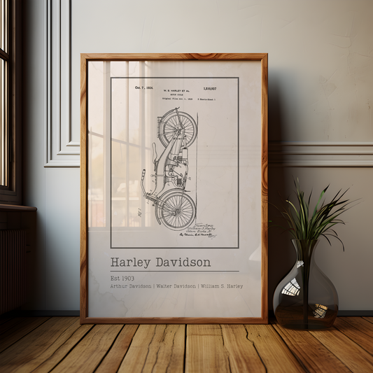 Vintage Harley Davidson Motorcycle Blueprint Poster