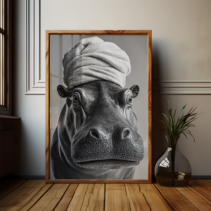 Monochromatic Hippo Bathroom Poster