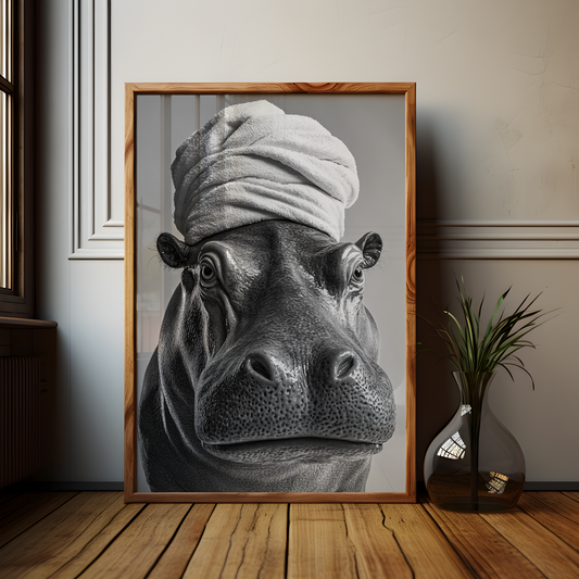 Monochromatic Hippo Bathroom Poster