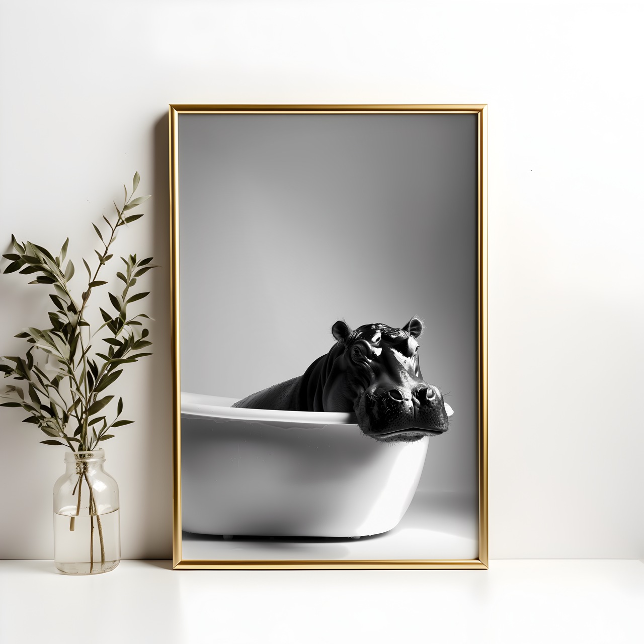 Hippo in the Bath Art Poster