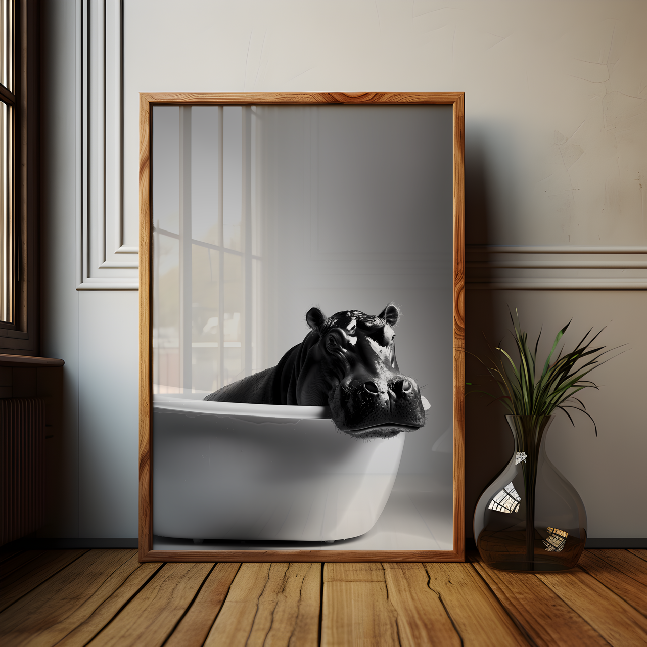 Hippo in the Bath Art Poster