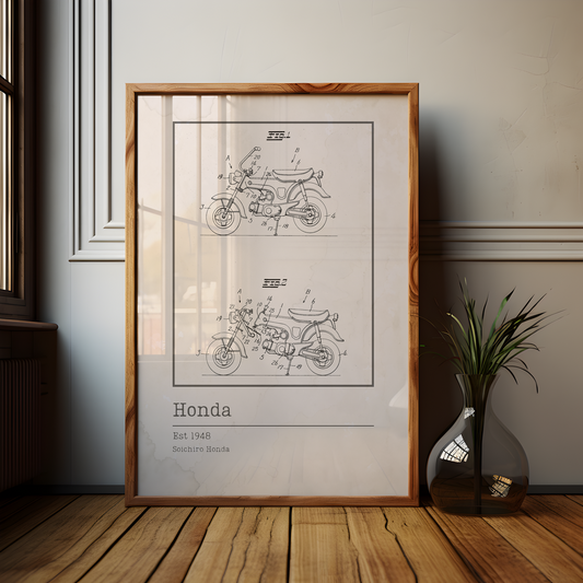 Vintage Honda Motorcycle Blueprint Poster