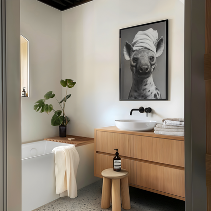 Monochromatic Hyena Bathroom Poster