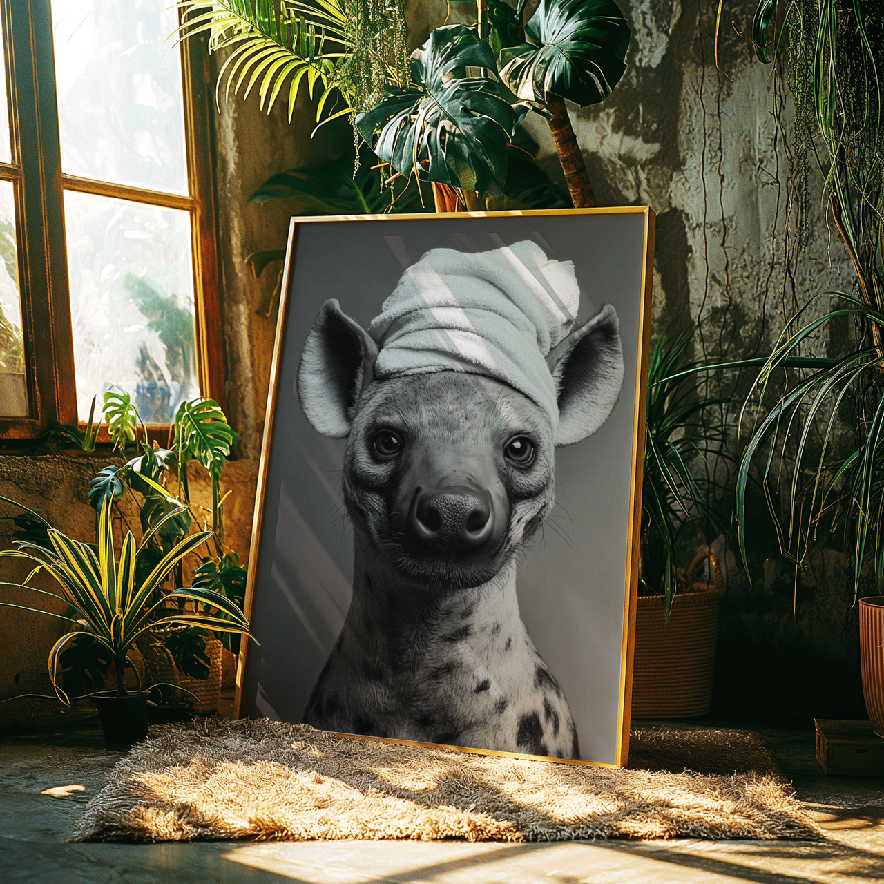 Monochromatic Hyena Bathroom Poster