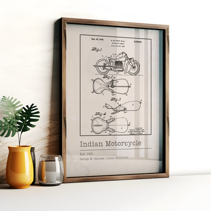 Indian Motorcycle Blueprint Poster