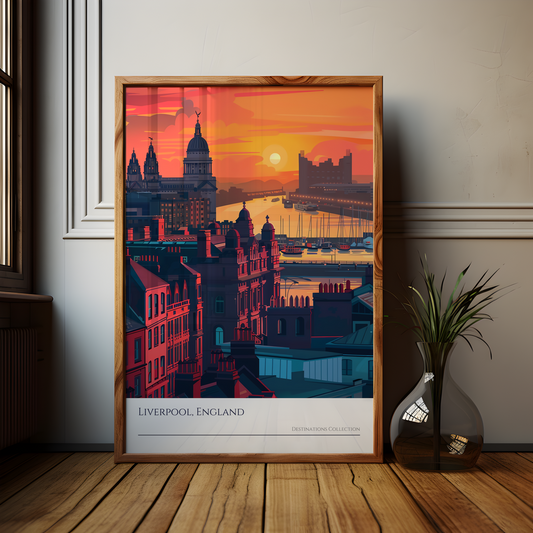 Liverpool Sunset Skyline Poster