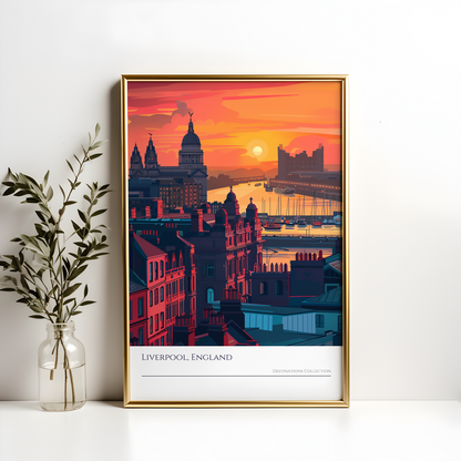 Liverpool Sunset Skyline Poster