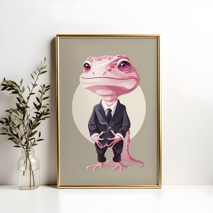 Baby Pink Lizard in a Suit Poster