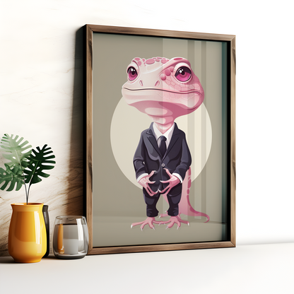 Baby Pink Lizard in a Suit Poster