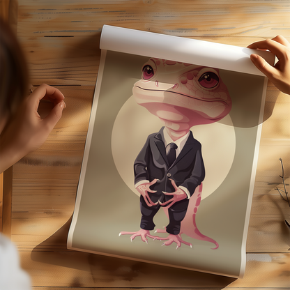 Baby Pink Lizard in a Suit Poster