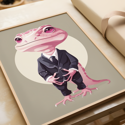 Baby Pink Lizard in a Suit Poster