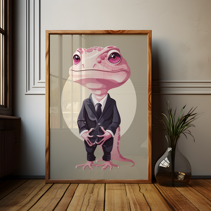 Baby Pink Lizard in a Suit Poster