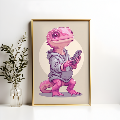 Baby Pink Lizard in a Hoodie Poster