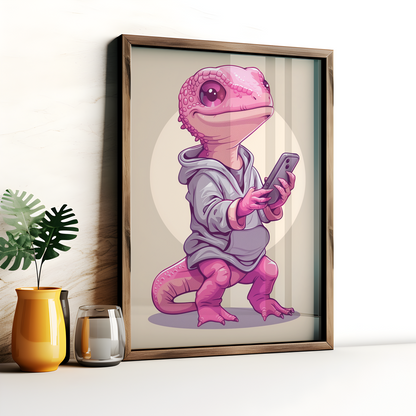 Baby Pink Lizard in a Hoodie Poster