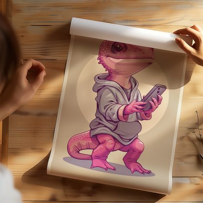 Baby Pink Lizard in a Hoodie Poster