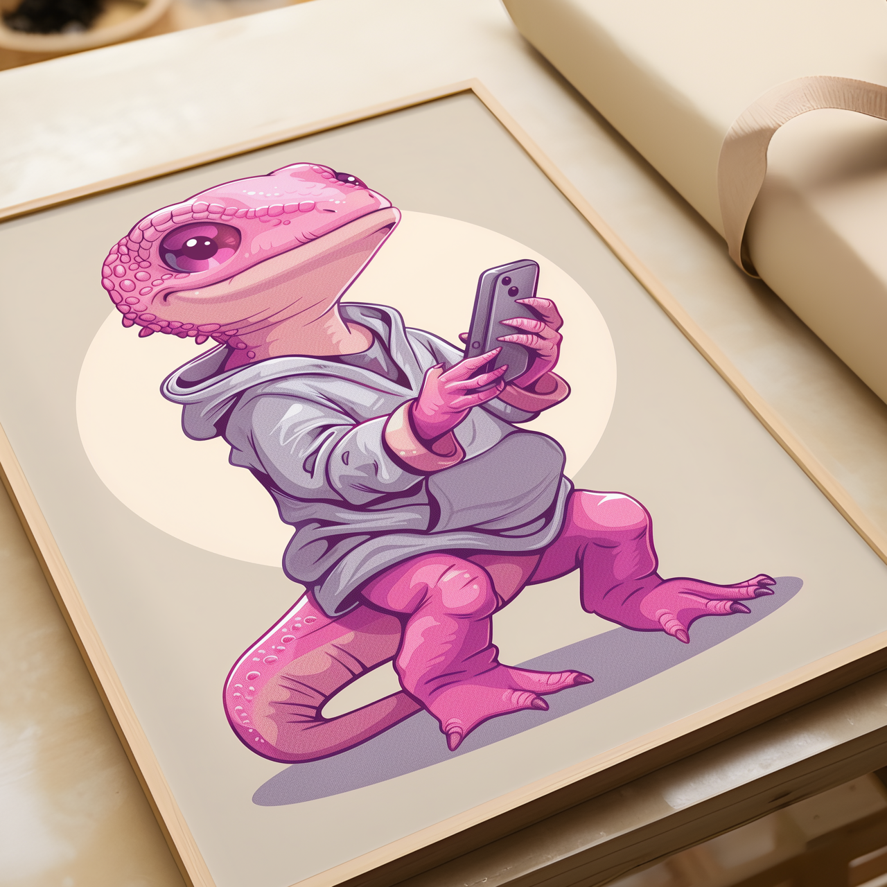 Baby Pink Lizard in a Hoodie Poster