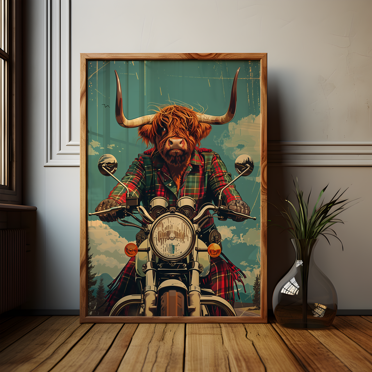 Biker Highland Cow Poster