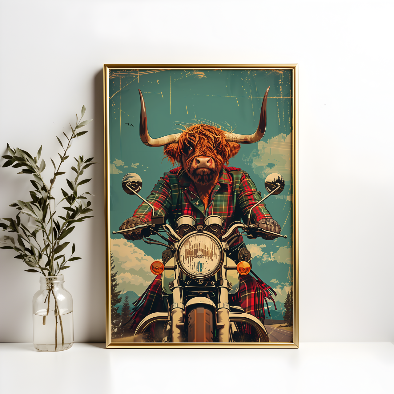 Biker Highland Cow Poster