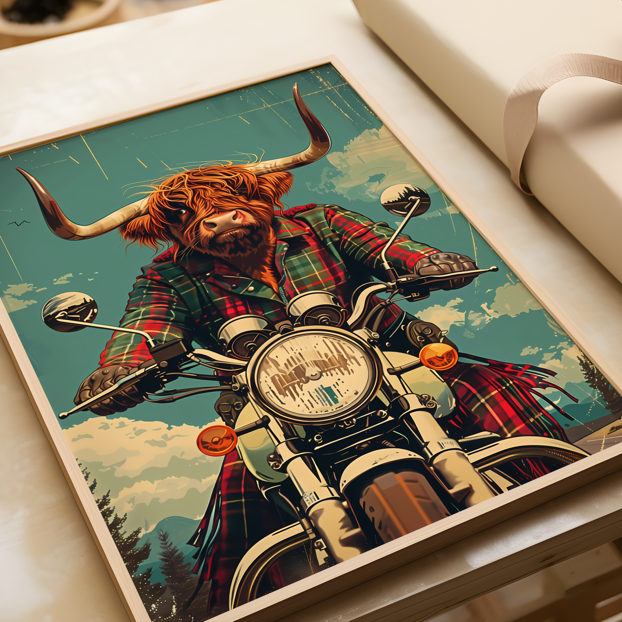 Biker Highland Cow Poster