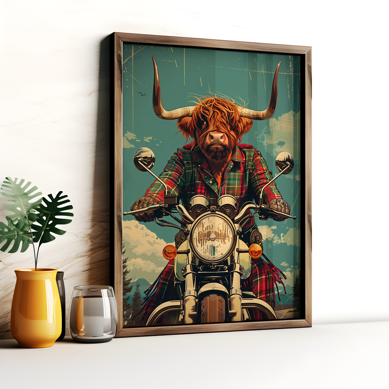 Biker Highland Cow Poster