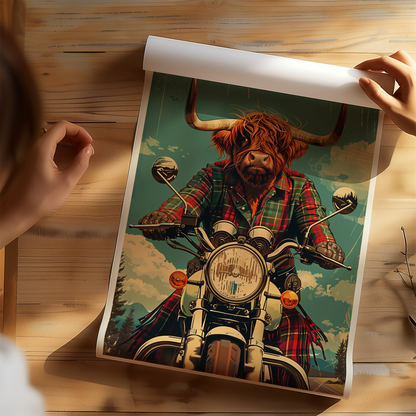 Biker Highland Cow Poster