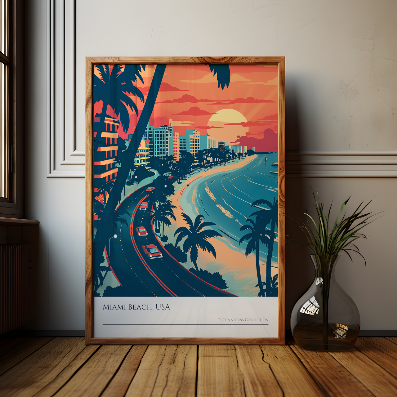 Miami Beach Sunset Art Poster