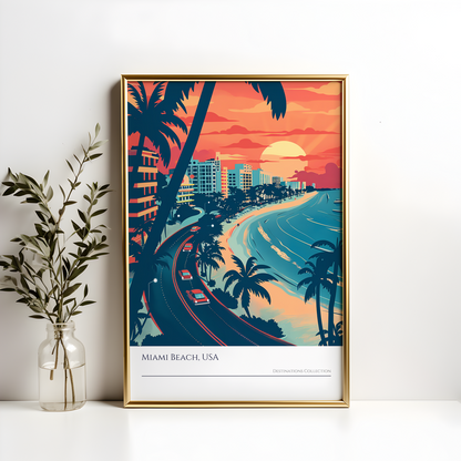 Miami Beach Sunset Art Poster