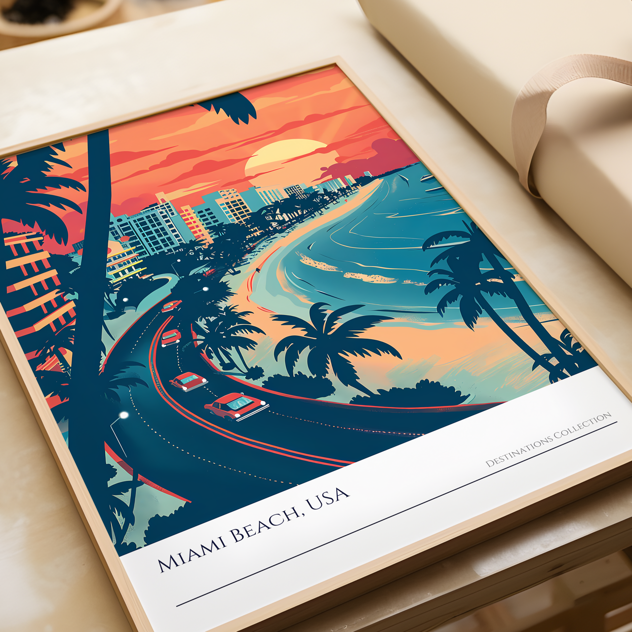 Miami Beach Sunset Art Poster