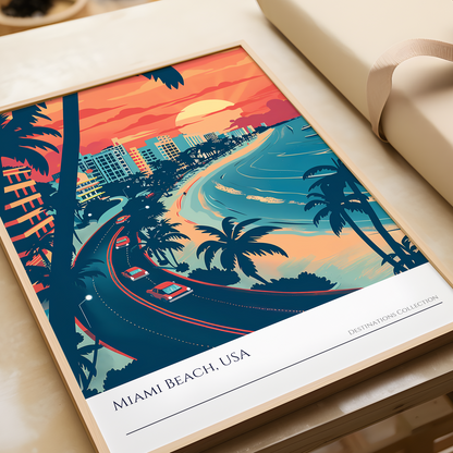 Miami Beach Sunset Art Poster