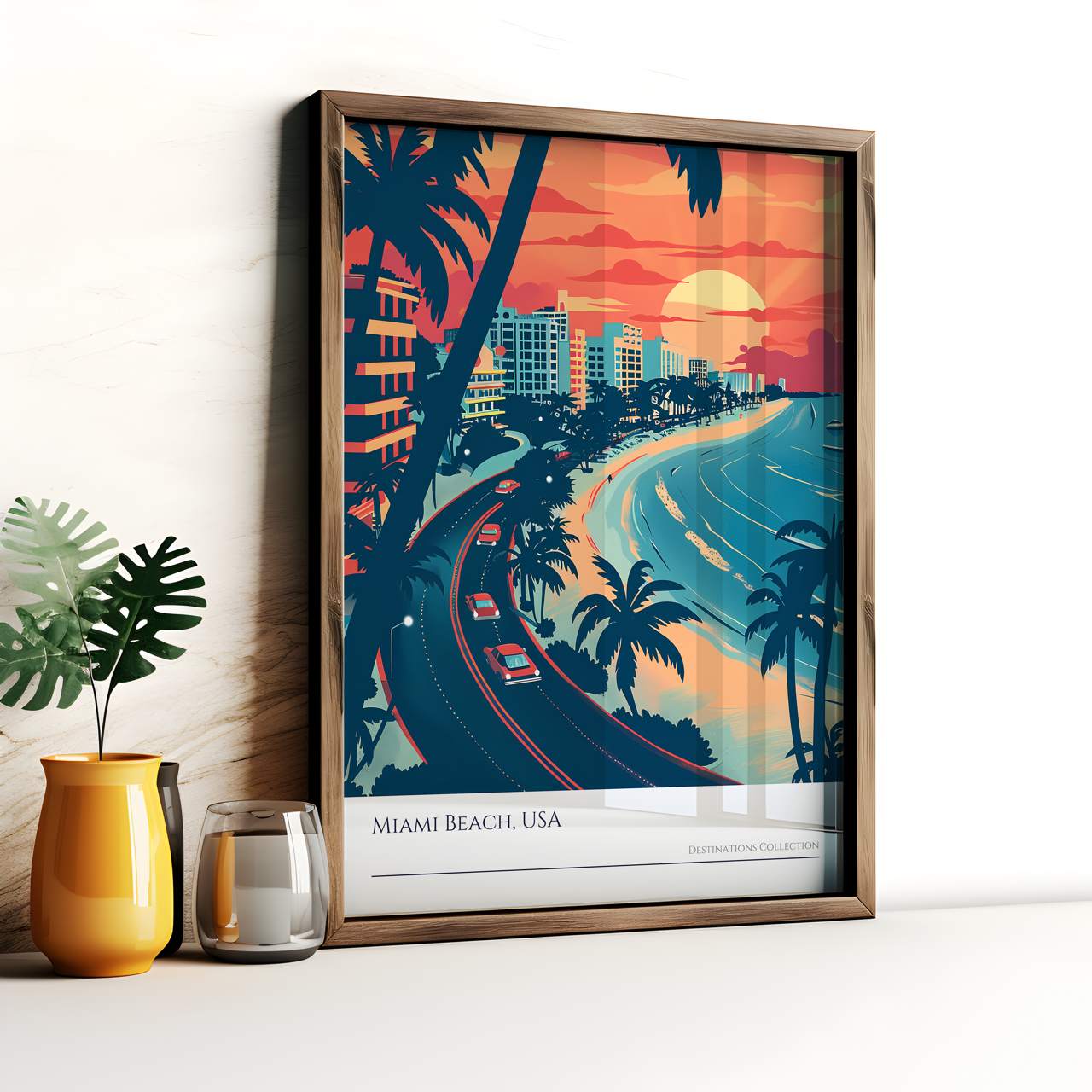 Miami Beach Sunset Art Poster