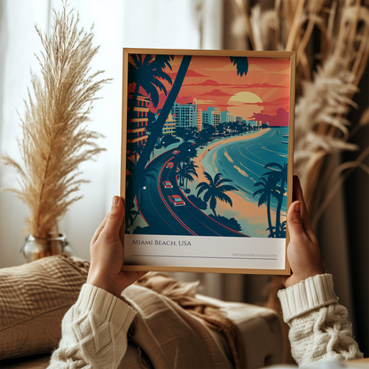 Miami Beach Sunset Art Poster