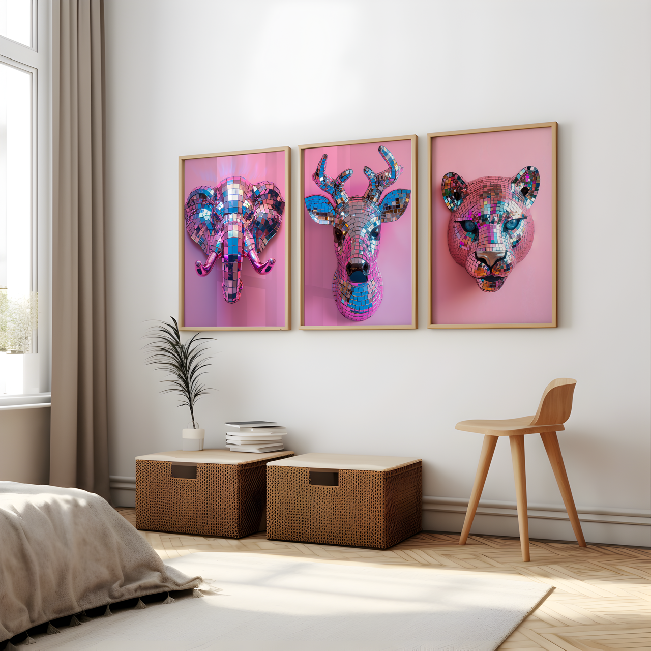 Disco Ball Deer Sculpture Artwork Poster