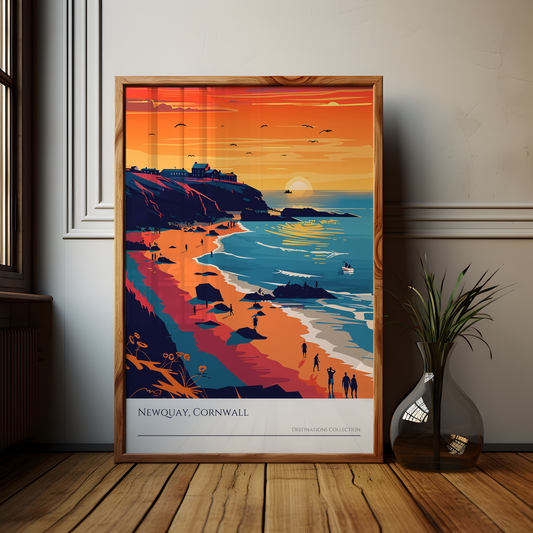 Newquay Cornwall Beach Sunset Art Poster