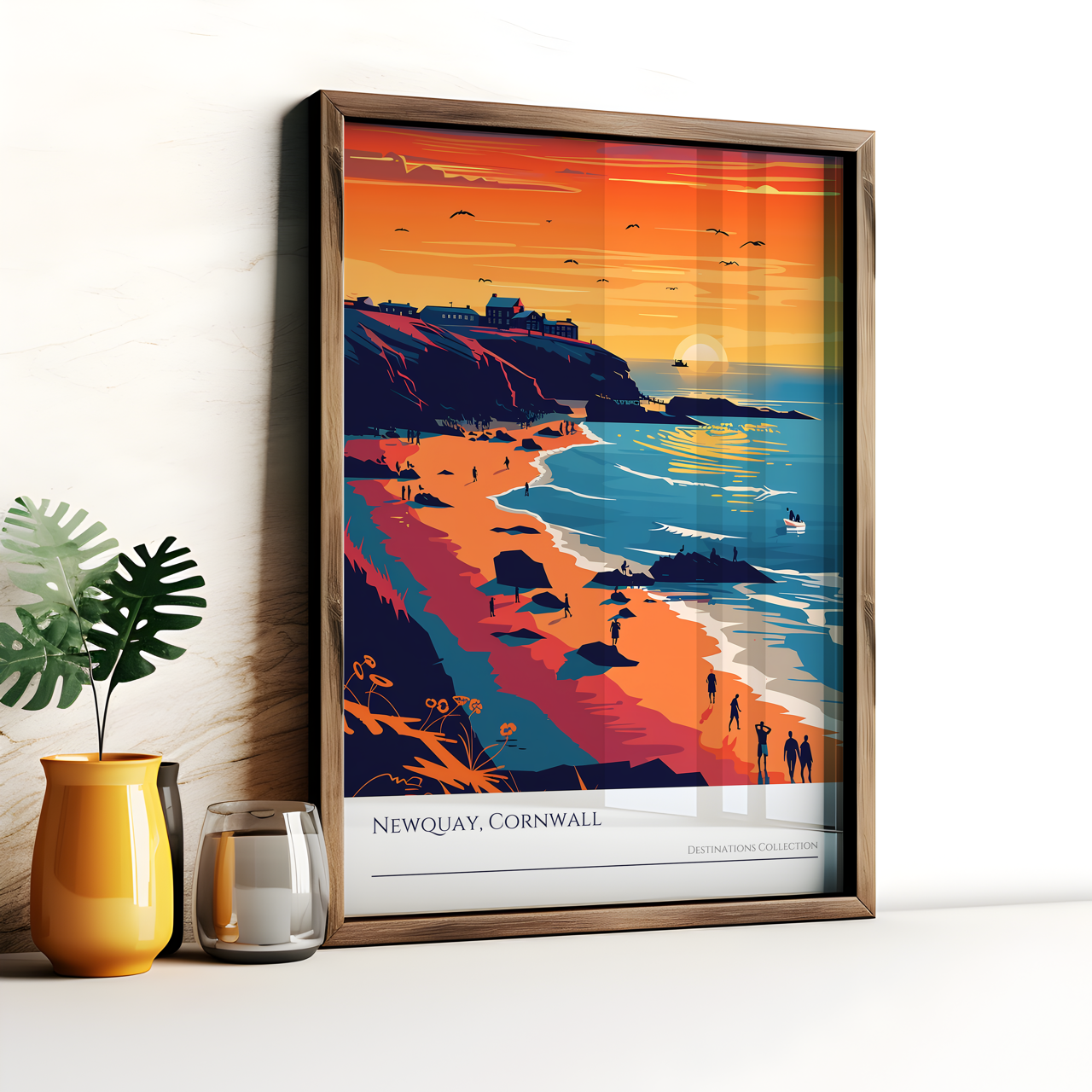 Newquay Cornwall Beach Sunset Art Poster