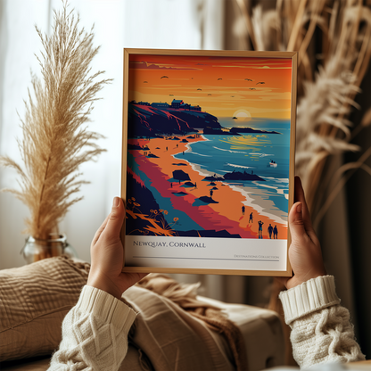 Newquay Cornwall Beach Sunset Art Poster