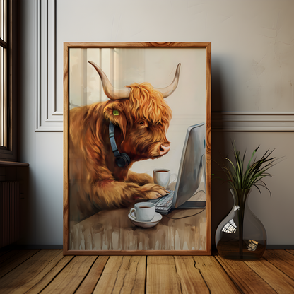 Office Work Highland Cow Poster