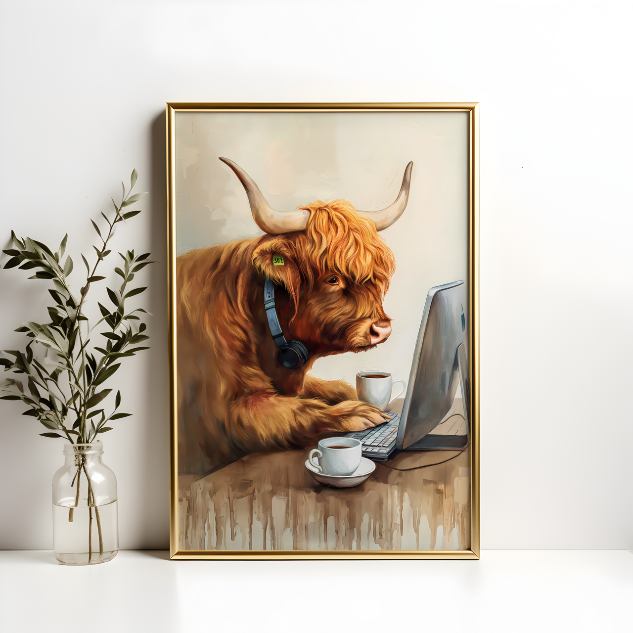 Office Work Highland Cow Poster