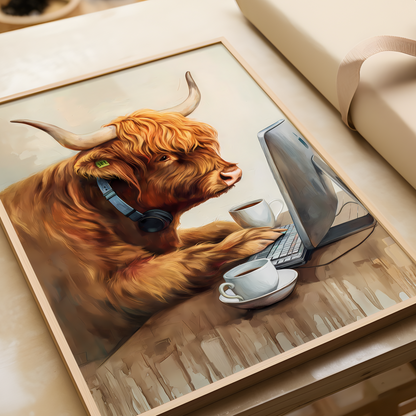 Office Work Highland Cow Poster