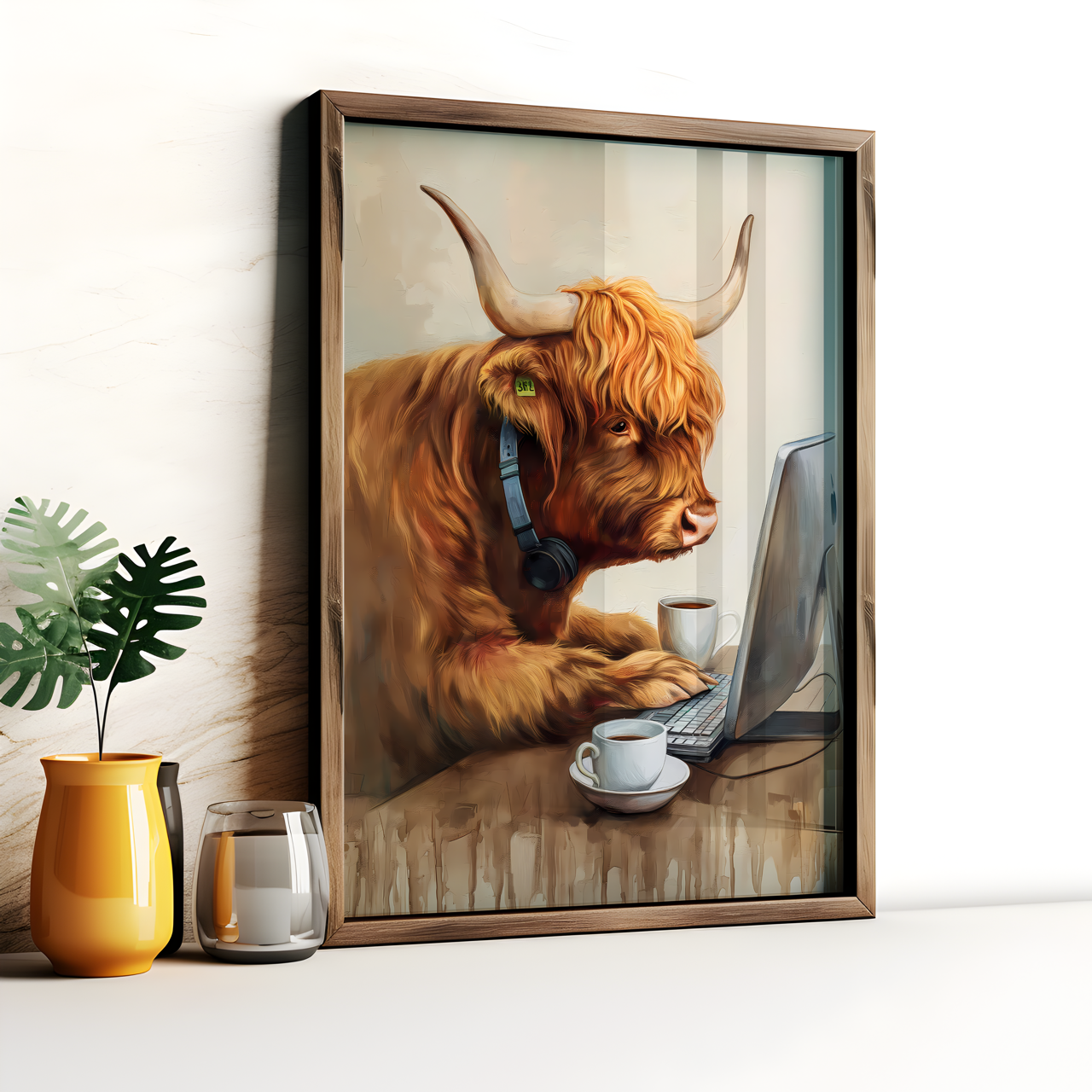 Office Work Highland Cow Poster