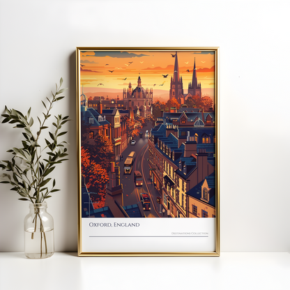 Oxford England Sunset Art Poster