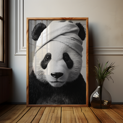 Monochromatic Panda Bathroom Poster