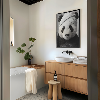 Monochromatic Panda Bathroom Poster