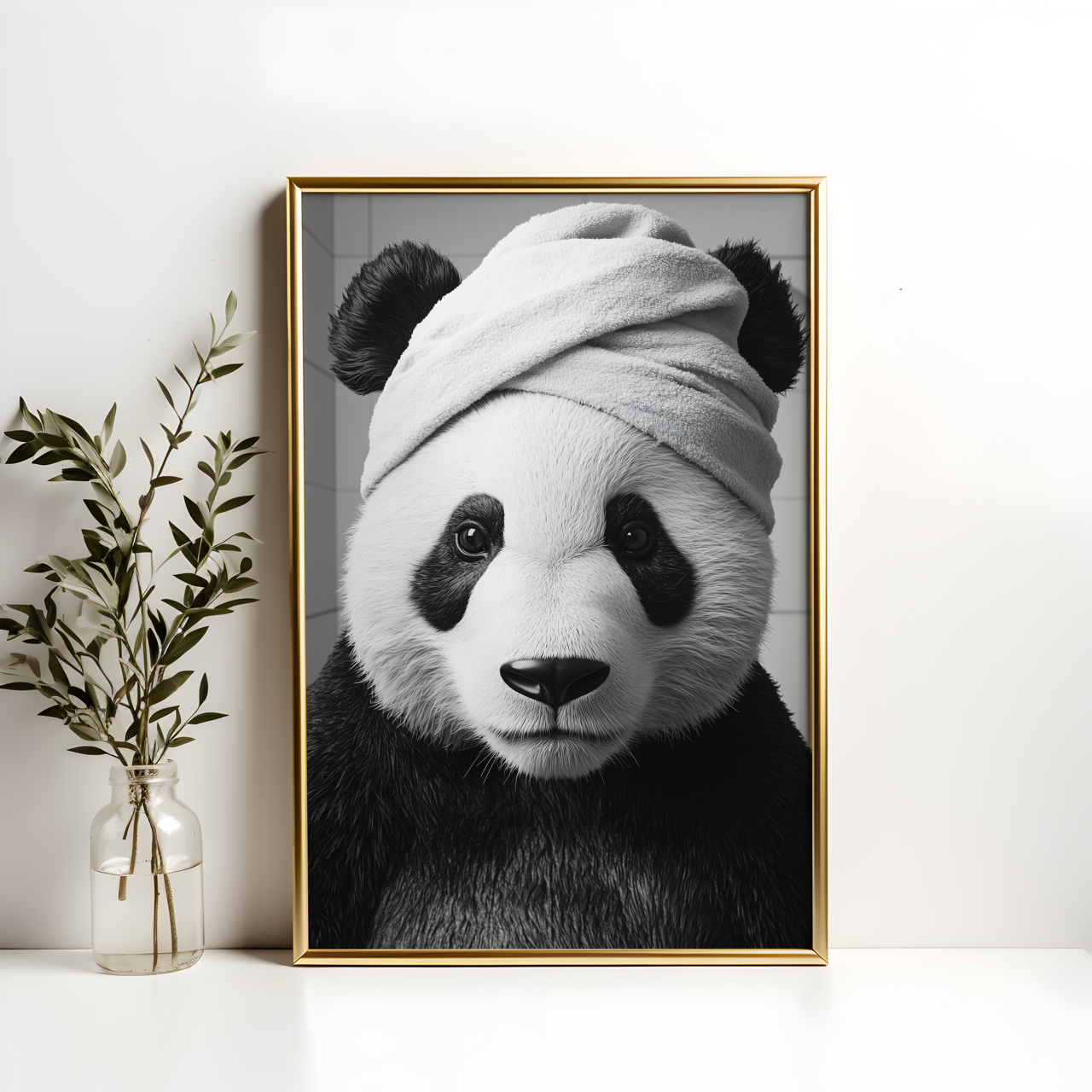 Monochromatic Panda Bathroom Poster