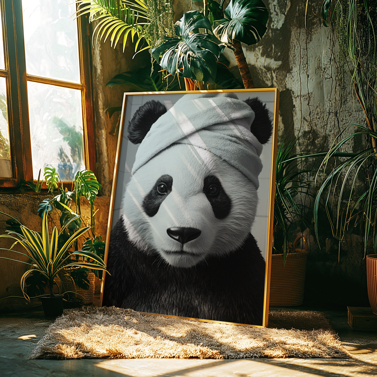 Monochromatic Panda Bathroom Poster